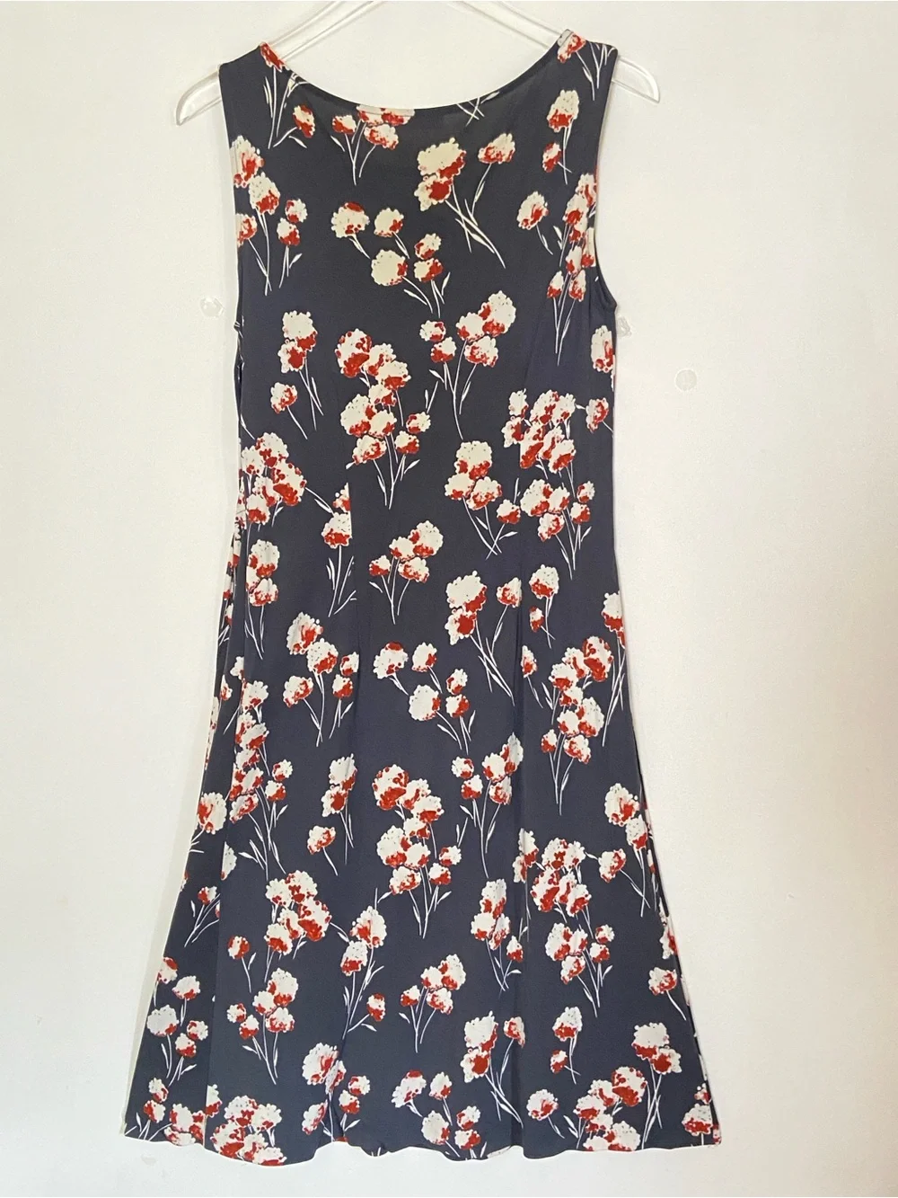Tory Burch Floral Sheath Dress M Navy Cherry Blossom Side Zip Knee Length